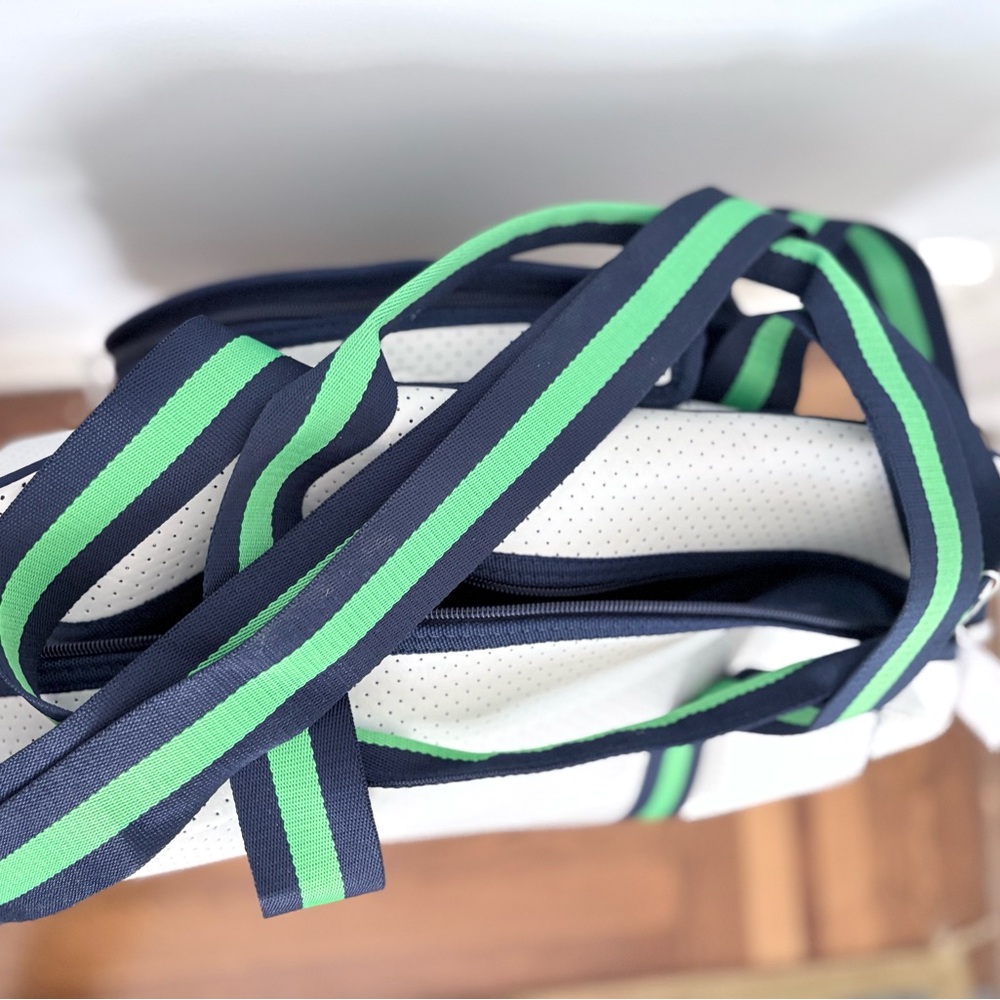NWT Queen of the Court Hampton Tennis Bag Backpack - Greenwich Green Stripe - Picture 2 of 6